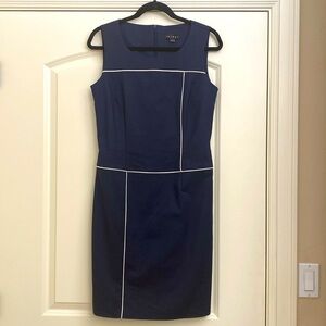TRIBAL Sheath Dress Women’s 4 Navy Blue Pin Stripe office career preppy Midi